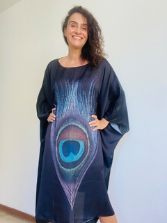 Vestido Maxi Curto Cetim Pavão Preto - online store