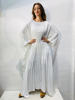 Vestido Plissado Longo Crepe Branco - ALESSA