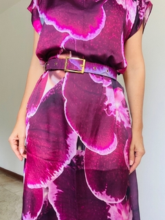 Vestido Kaftan Midi Cetim Orquidea Vinho - ALESSA