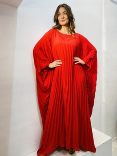 Vestido Plissado Longo Crepe Vermelho na internet
