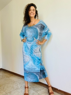 Vestido Manga 3/4 Malha Mapa Mundi - buy online