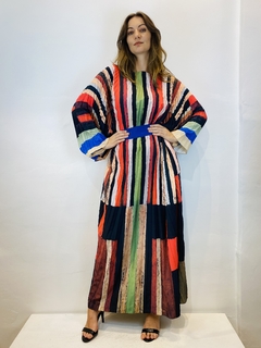 Vestido Plissado Longo Crepe Klee Listras on internet