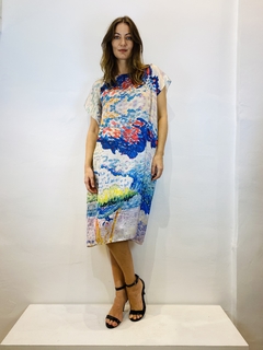 Vestido Kaftan Cetim Mar