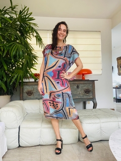 Vestido Kaftan Cetim Paul Klee Rosa - ALESSA