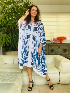 Vestido Plissado Curto Crepe Concha Azul - ALESSA