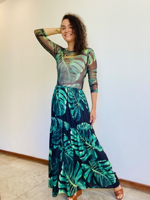 Vestido Blusa Tule Saia Babado Costela de Adão