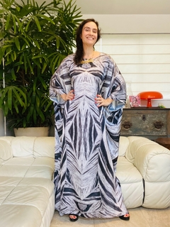 Vestido Maxi Longo Cetim Folhas Listradas - online store