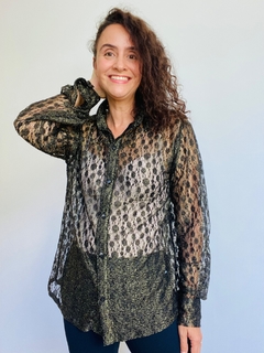 Camisa Social Renda Preto c/ Dourado - ALESSA