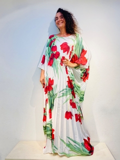 Vestido Plissado Longo Crepe Tulipa Vermelha