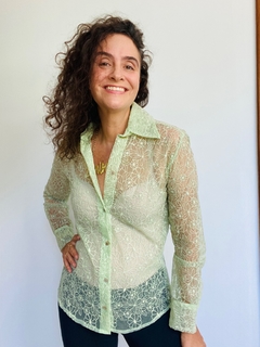 Camisa Social Renda Floral Pistache na internet