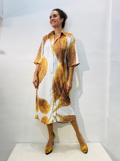 Vestido Chemise Crepe Folhas Douradas on internet