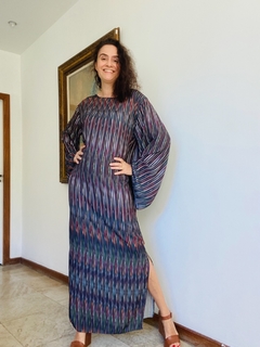 Vestido Manga Sino Longo Listras Vinho - ALESSA