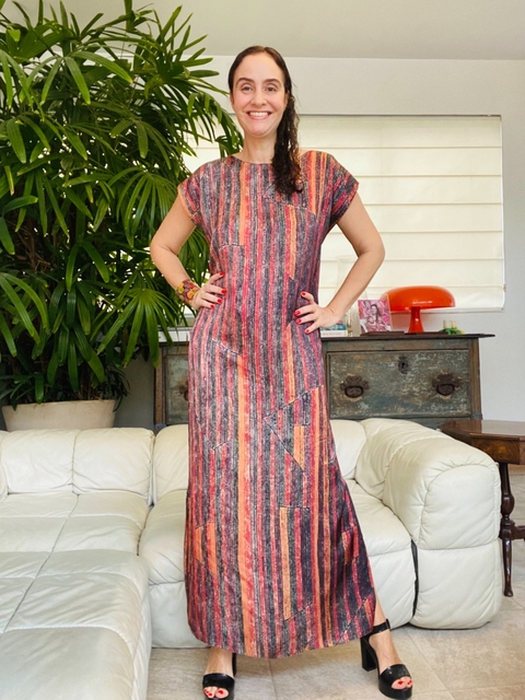 Vestido Kaftan Longo Cetim Paul Klee Vermelho