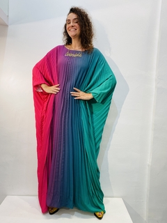 Vestido Maxi Longo Cetim Verde e Rosa - ALESSA