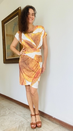 Vestido Tulipa Jersey Folhas Douradas - ALESSA