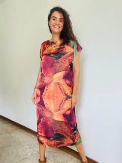 Vestido Kaftan Cetim Orquidea Laranja - loja online