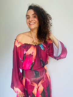 Blusa Cigana Manga Sino Crepe Vermelho - ALESSA