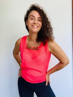 Regata Básica Chiffon Rosa Pois Preto - comprar online