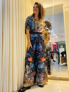Calça Evasê Jersey Monet Azul - comprar online