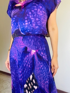 Saia Plissada Longa Crepe Orquídea Roxo
