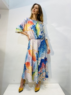 Vestido Morcego Evasê Midi Crepe Mar