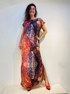 Vestido Kaftan Longo Cetim Leque na internet