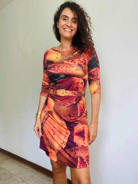 Vestido Tubo 3/4 Jersey Orquídea Laranja