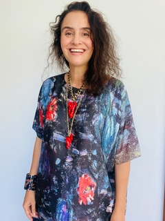 Camiseta Morcego Cetim Monet Azul - comprar online