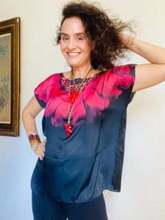 Camiseta Kaftan Cetim Gérbera Preta - online store