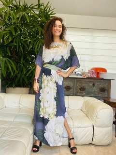 Vestido Morcego Saia Reta Crepe Hortênsia Cinza