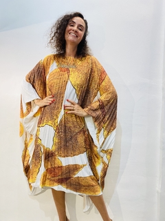 Vestido Maxi Curto Cetim Folhas Douradas on internet