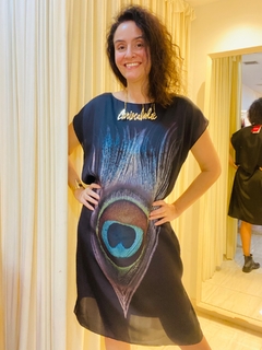Vestido Kaftan Cetim Pavão Preto - comprar online
