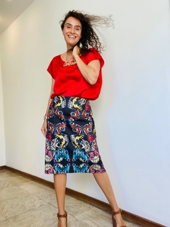 Saia Evasê Neoprene Borboleta Preta - ALESSA