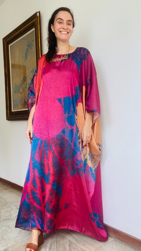 Vestido Maxi Longo Cetim Pop Flower