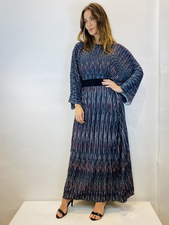 Vestido Maxi Plissado Longo Crepe Tapeçaria Listras - ALESSA