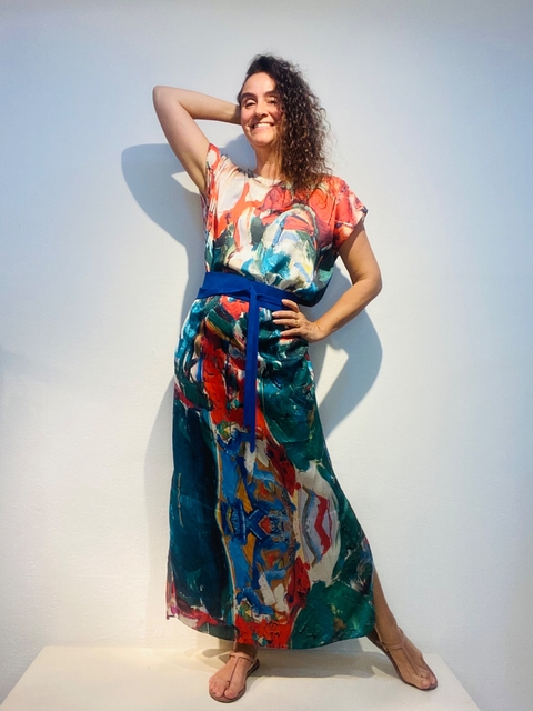 Vestido Kaftan Longo Cetim Joan Green