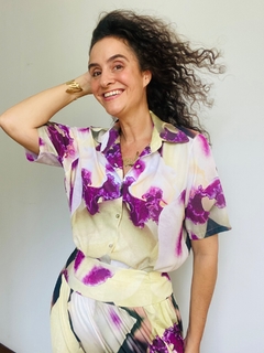 Camisa Social Crepe Manga Curta Orquídea Branco