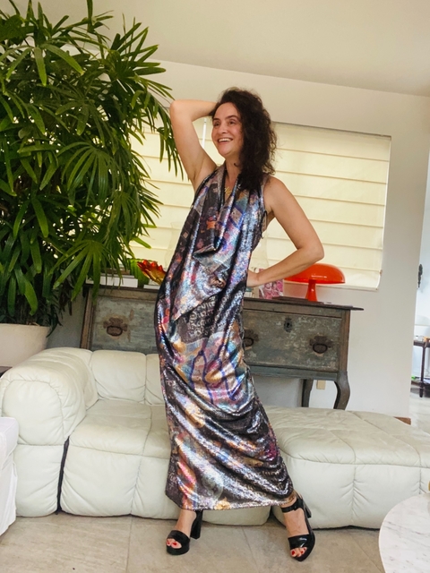 Vestido Maxi Gola Longo Paetê Roma Amor
