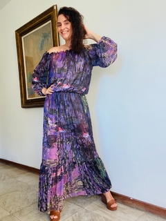 Image of Vestido Bufante Babado Longo Crepe Monet Lilás
