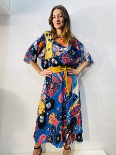 Vestido Morcego Evasê Crepe Arabesco