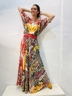Vestido Morcego Plissado longo Cetim/Crepe Cactus - ALESSA