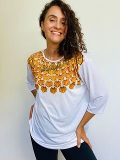 Blusa Manga 3/4 Jersey Colar Ouro