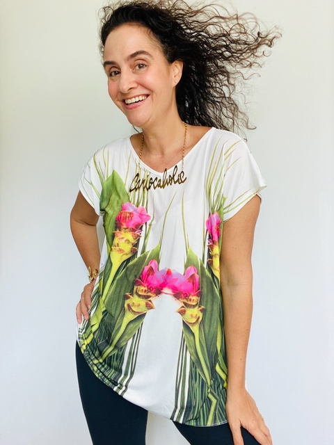 Camiseta Kaftan V Jersey Folhagem