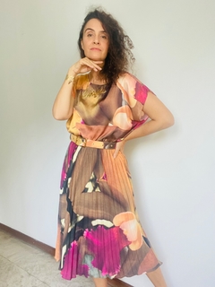 Saia Plissada Curta Crepe Orquídea Amarelo - buy online
