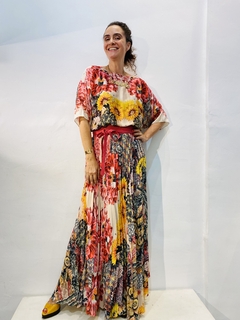 Vestido Morcego Plissado longo Cetim/Crepe Cactus