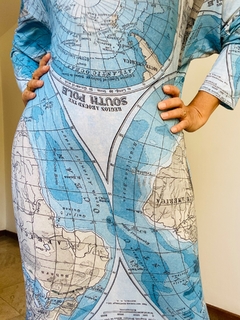 Vestido Manga 3/4 Malha Mapa Mundi on internet