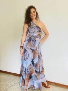 Image of Vestido Moulage Evasê Longo Chiffon Concha Bege