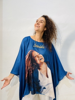 Camiseta Maxi Cetim Alcione Azul - ALESSA