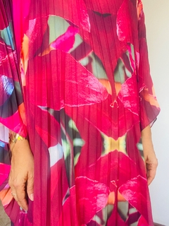 Vestido Plissado Longo Crepe Orquídea Vermelha on internet