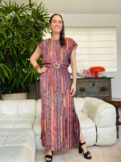 Vestido Kaftan Longo Cetim Paul Klee Vermelho - ALESSA